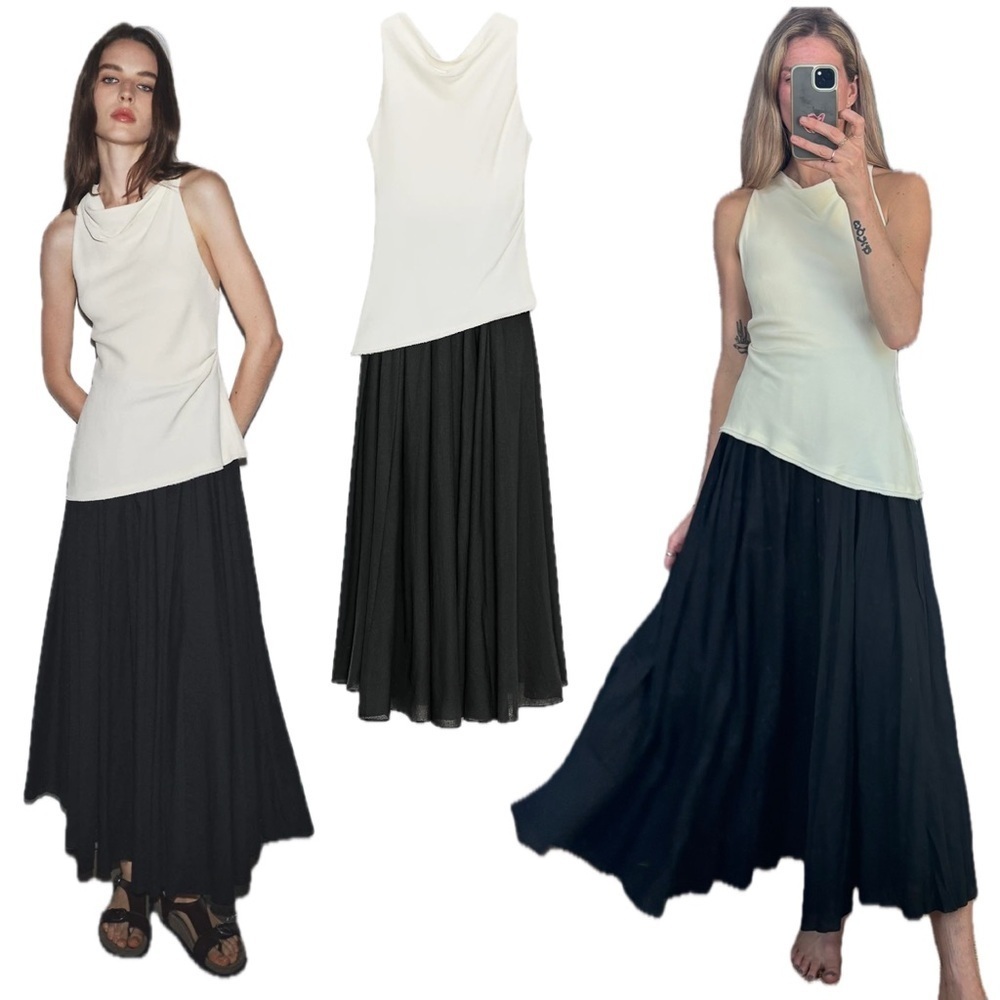 NWOT ZW Collection Zara Combination Halter Black White Sleeveless Maxi Dress